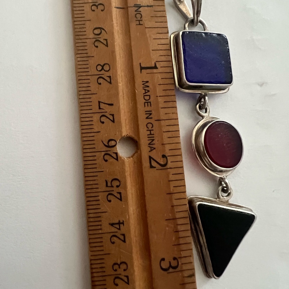 Vintage Geometric Triple Drop 925 Inlaid Glass Pendant - Picture 4 of 4